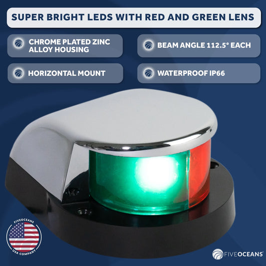 Boat Navigation Lights - LED Bow Light, Navigation Lights for Boats LED Red and Green, Boat Lights Navigation Horizontal Mount Bi-Color Light, 12V, USCG Rules 2NM - FO4429