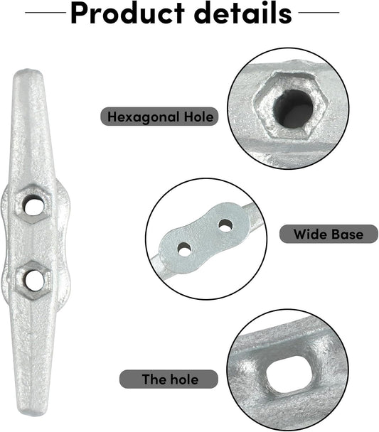 Boat Cleats 4Inch,Hot Dip Galvanized Cast Iron Dock Cleats,Electrophoretic Coated Black Dock Cleats,Rope Cleats Boat Dock Cleats for Marine Deck or Nautical Decor,Hardware Included (4/5/6/10/12Pack)