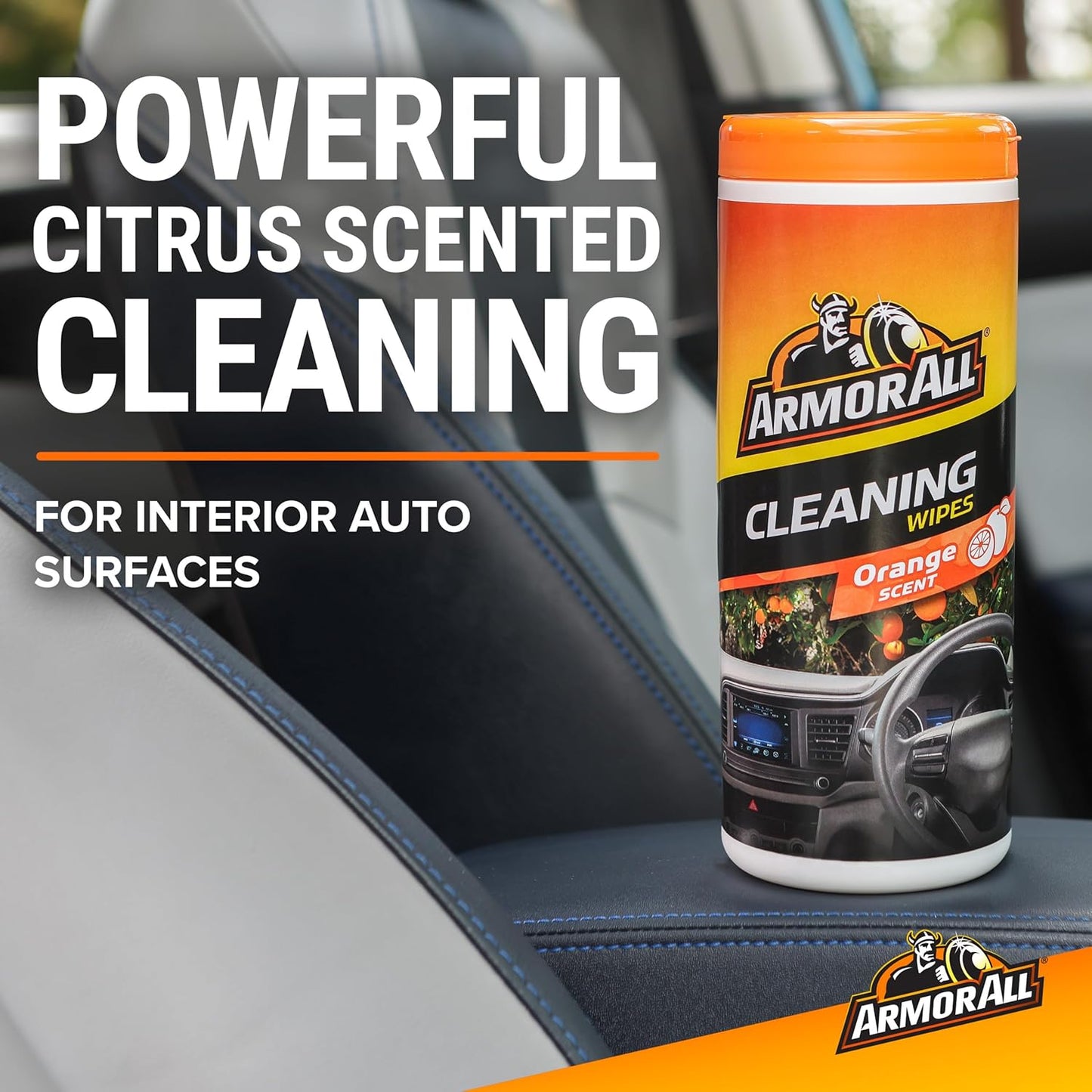 Armor All Car Interior Cleaner Wipes , Car Cleaning Wipes with Orange Cleans Dirt and Dust in Cars, Trucks and Motorcycles, 25 Count