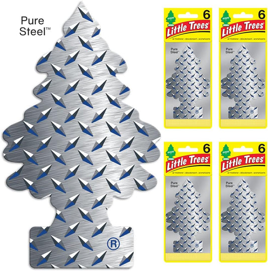 LITTLE TREES Air Fresheners Car Air Freshener. Hanging Tree Provides Long Lasting Scent for Auto or Home. Pure Steel, 24 Air Fresheners