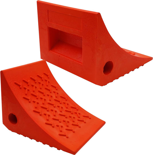 SECURITYMAN Heavy Duty Wheel Chocks (2 Pack) - Durable, Non-Slip, Solid Rubber Wheel Chocks for Boat Trailers, RV, Truck, Camper - Perfect on All Surfaces and in All Weather - Orange…