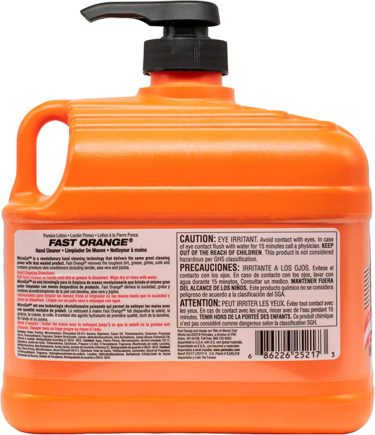 Fast Orange Permatex 25217 Pumice Lotion, Heavy Duty Hand Cleaner, Natural Citrus Scent, Waterless Cleaner for Mechanics, Strong Grease Fighter, 1/2 Gallon, Orange, 64 Fl Oz (Pack of 1)