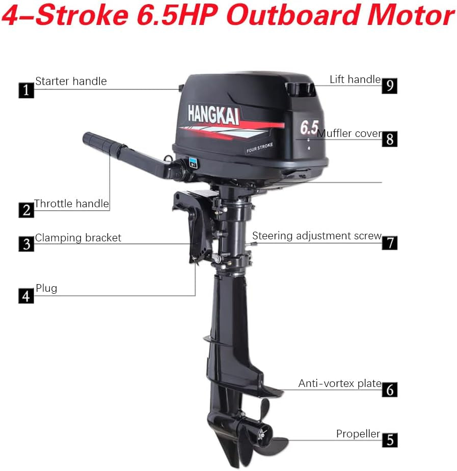 4 Stroke Outboard Motor, 123CC 6.5HP Boat Motor Boat Engine Motor, Heavy Duty Outboard Boat Motor Inflatable Marine Fishing Boat Yacht Engine (Fuel Tank and Hoses Not Included)