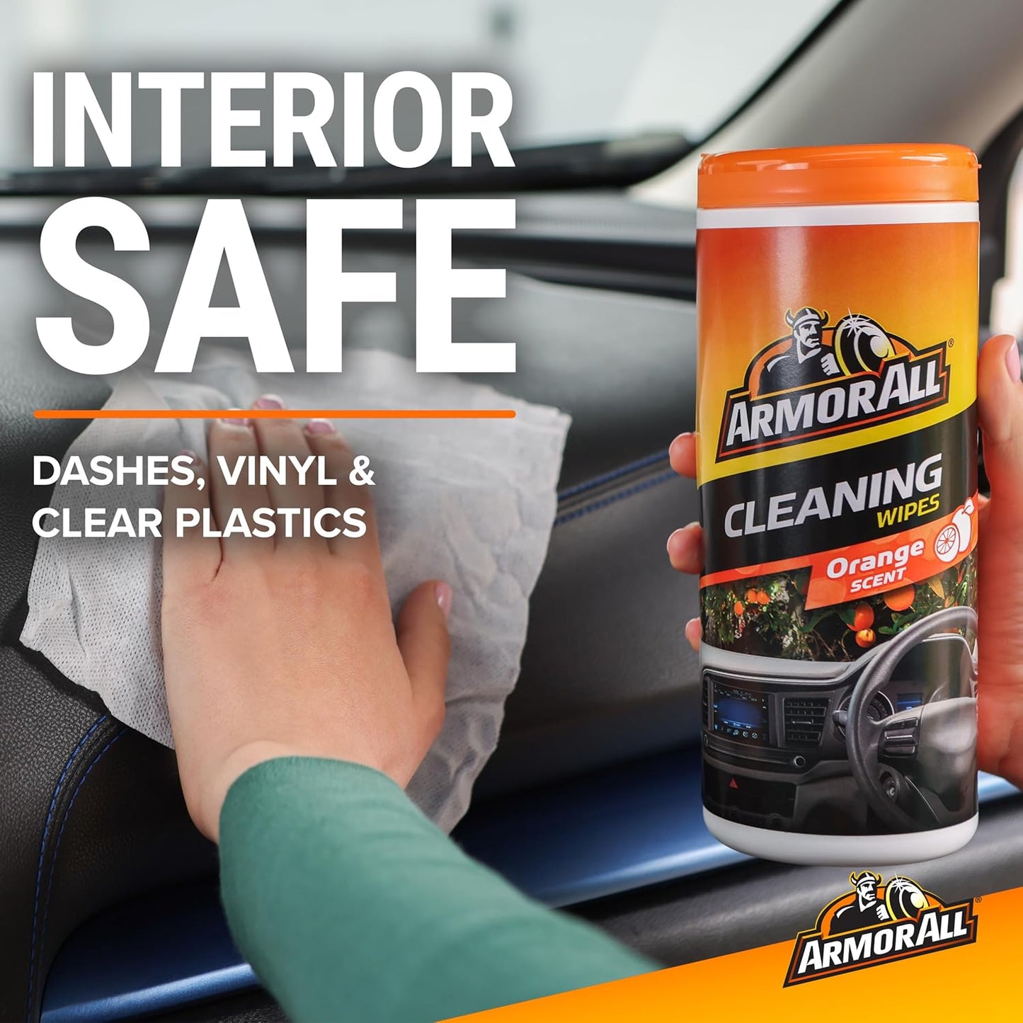 Armor All Car Interior Cleaner Wipes , Car Cleaning Wipes with Orange Cleans Dirt and Dust in Cars, Trucks and Motorcycles, 25 Count