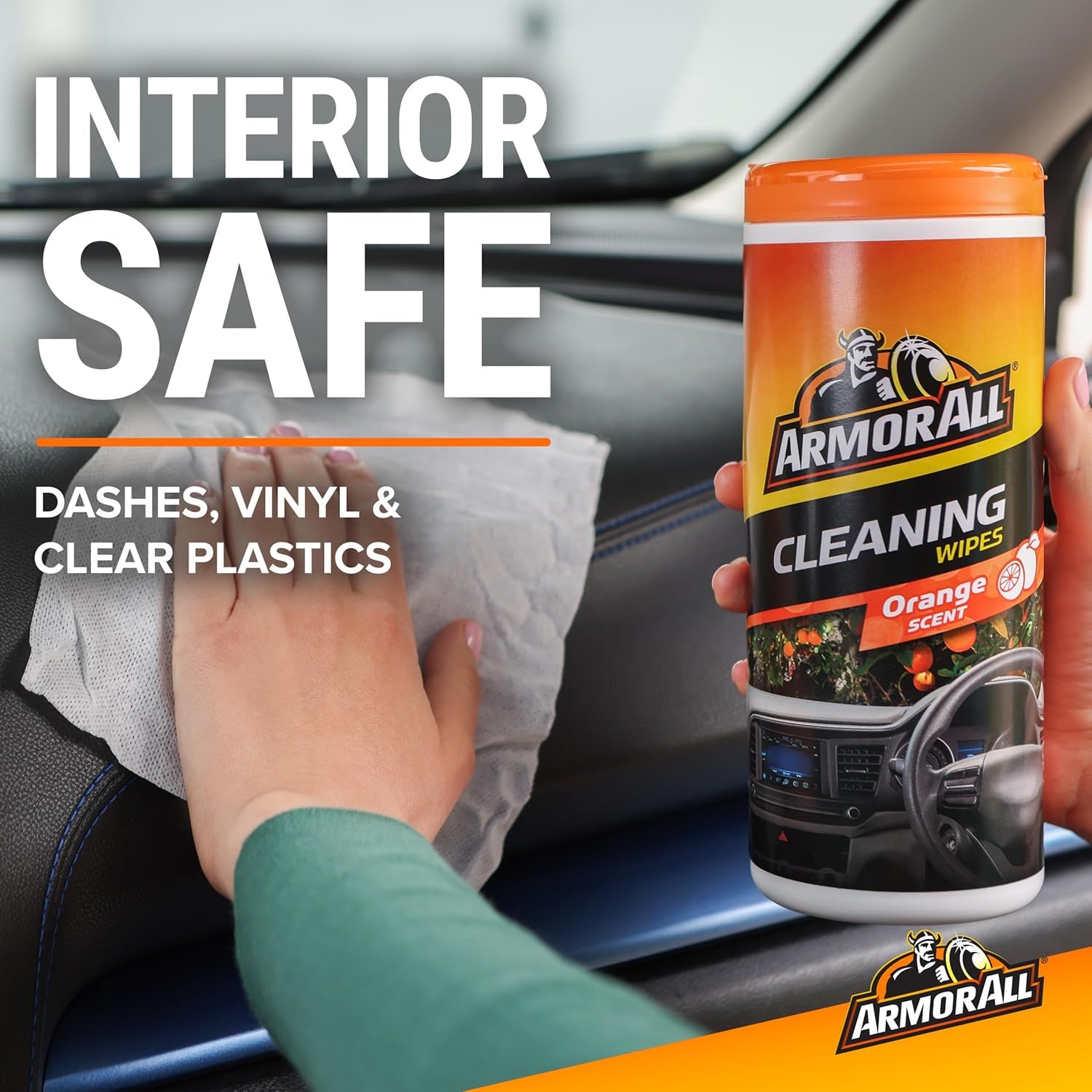 Armor All Car Interior Cleaner Wipes , Car Cleaning Wipes with Orange Cleans Dirt and Dust in Cars, Trucks and Motorcycles, 25 Count