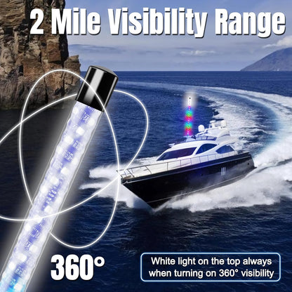 5FT Nav Lights for Boat, Plug-In Base Boat Whip Light, Chasing Color Boat Navigation Light with Remote Control, LED Boat Light Anchor Boat Accessories