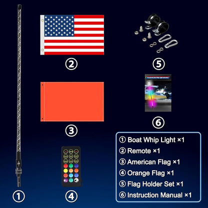 5FT Nav Lights for Boat, Plug-In Base Boat Whip Light, Chasing Color Boat Navigation Light with Remote Control, LED Boat Light Anchor Boat Accessories
