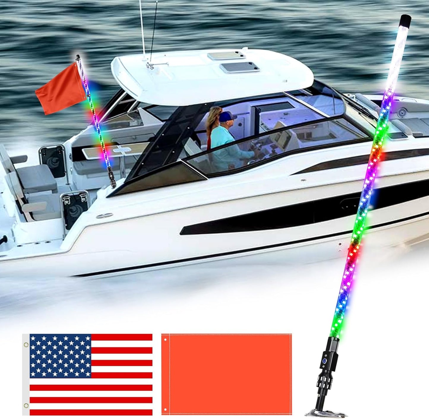 5FT Nav Lights for Boat, Plug-In Base Boat Whip Light, Chasing Color Boat Navigation Light with Remote Control, LED Boat Light Anchor Boat Accessories
