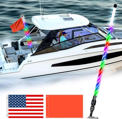 5FT Nav Lights for Boat, Plug-In Base Boat Whip Light, Chasing Color Boat Navigation Light with Remote Control, LED Boat Light Anchor Boat Accessories