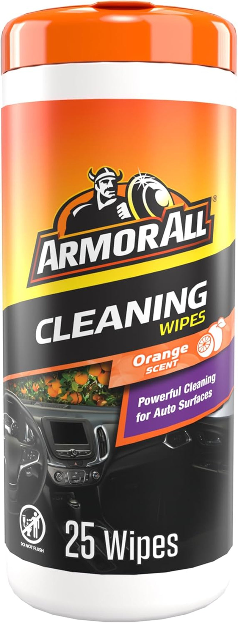 Armor All Car Interior Cleaner Wipes , Car Cleaning Wipes with Orange Cleans Dirt and Dust in Cars, Trucks and Motorcycles, 25 Count