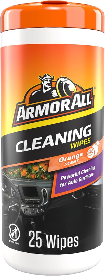 Armor All Car Interior Cleaner Wipes , Car Cleaning Wipes with Orange Cleans Dirt and Dust in Cars, Trucks and Motorcycles, 25 Count