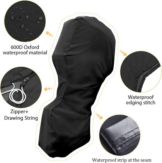 Boat Motor Covers 250-350 HP, Full Outboard Motor Cover, 600D Heavy Duty Fabric, Waterproof, Black Outboard Boat Engine Cover
