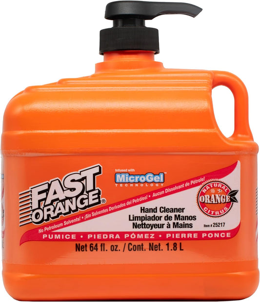Fast Orange Permatex 25217 Pumice Lotion, Heavy Duty Hand Cleaner, Natural Citrus Scent, Waterless Cleaner for Mechanics, Strong Grease Fighter, 1/2 Gallon, Orange, 64 Fl Oz (Pack of 1)