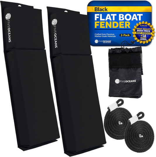Five Oceans Contour Fender – 24-Inch Boat Fenders with 3/8" X 5' Fender Line, Waterproof PVC Fabric, Includes Storage Bag, Multiple Colors & Pack Options Available