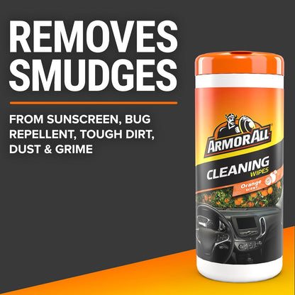Armor All Car Interior Cleaner Wipes , Car Cleaning Wipes with Orange Cleans Dirt and Dust in Cars, Trucks and Motorcycles, 25 Count